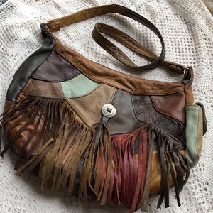 Boho fringe leather handbag